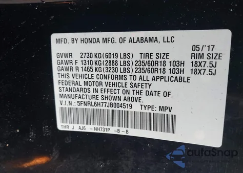 2018 Honda Odyssey Ex-L from USA, damaged, VIN 5FNRL6H77JB004519